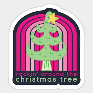 Retro Rainbow Rocking Around the Christmas Tree Sticker